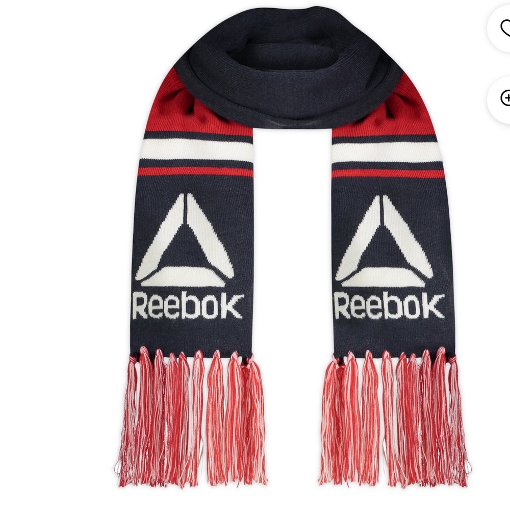 NWT Reebok Logo Fringe Scarf Unisex Red/Navy BLUE/White winte tassel accessories